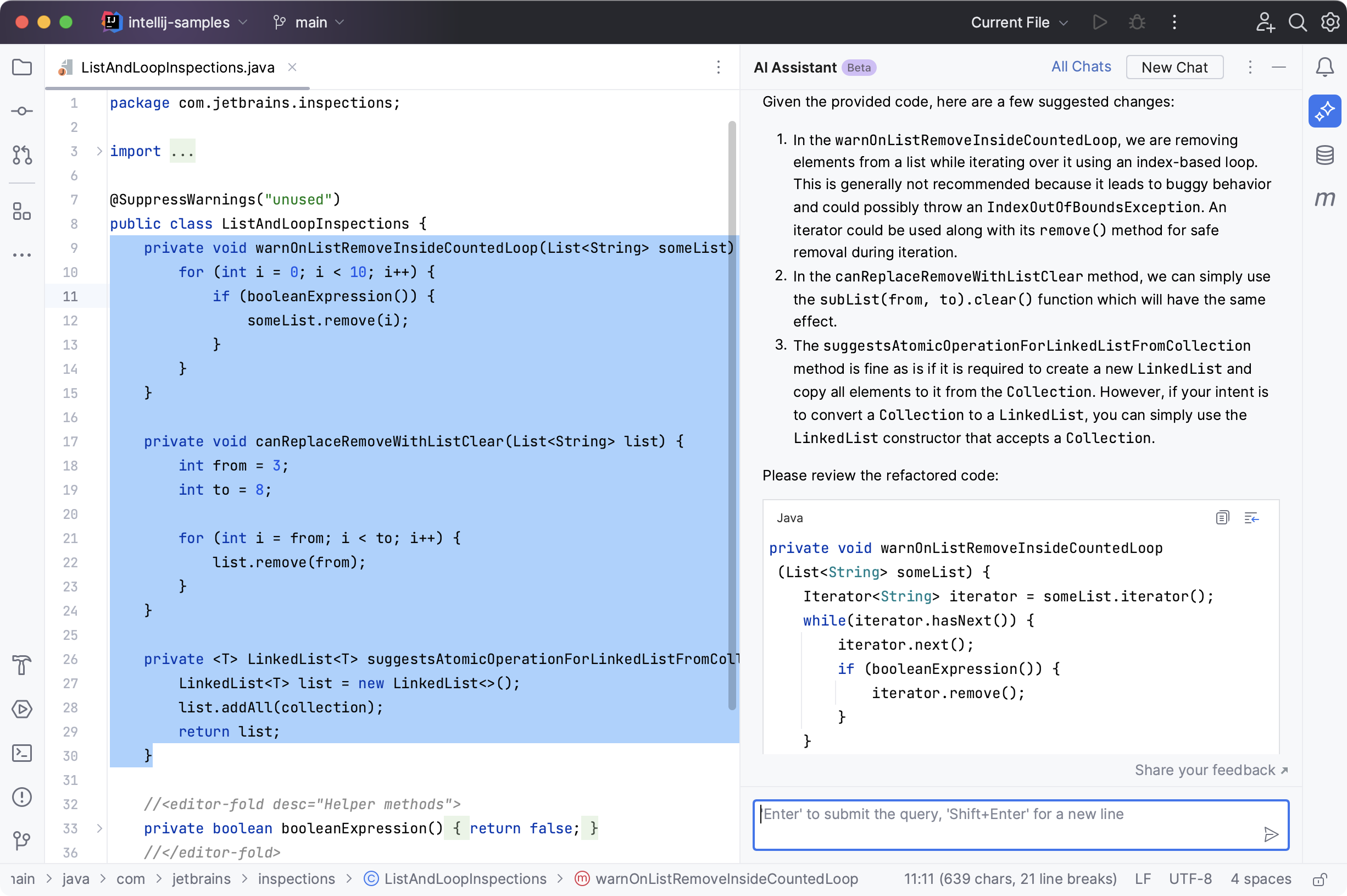 IntelliJ IDEA：AI 助手建议重构