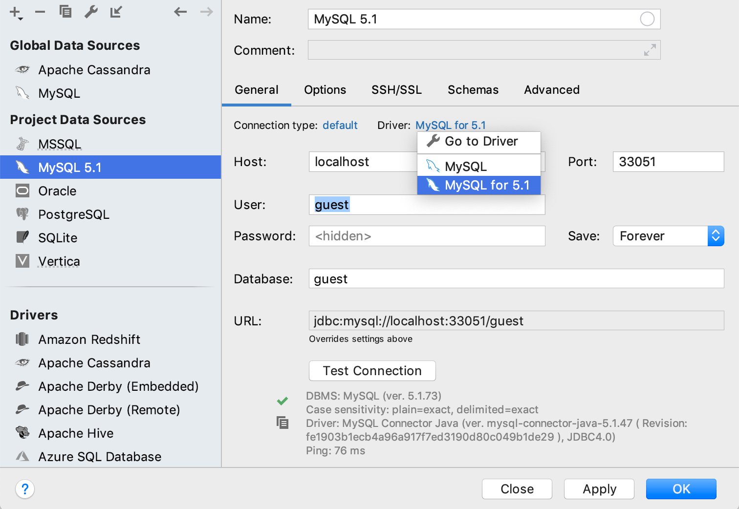 连接到 MySQL 5.1