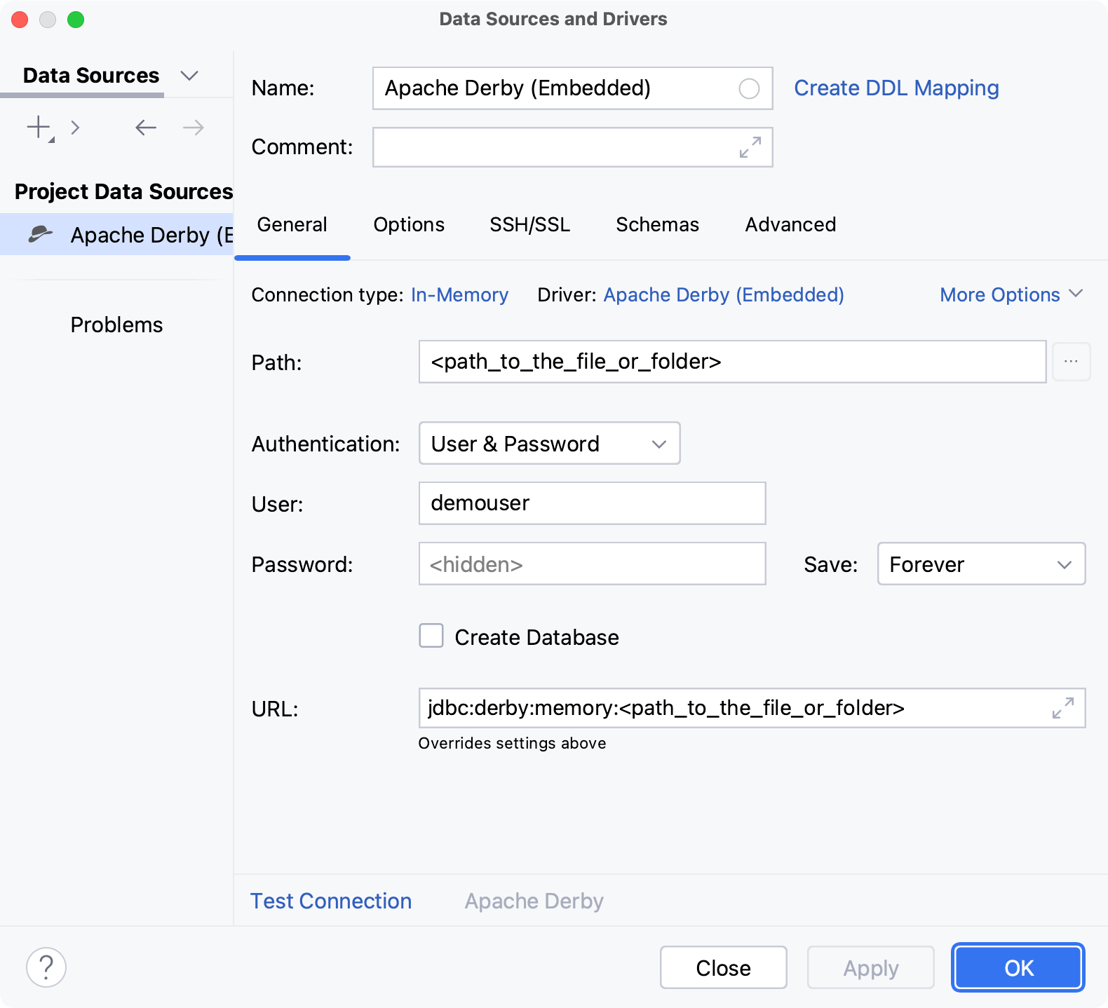 Database connection details