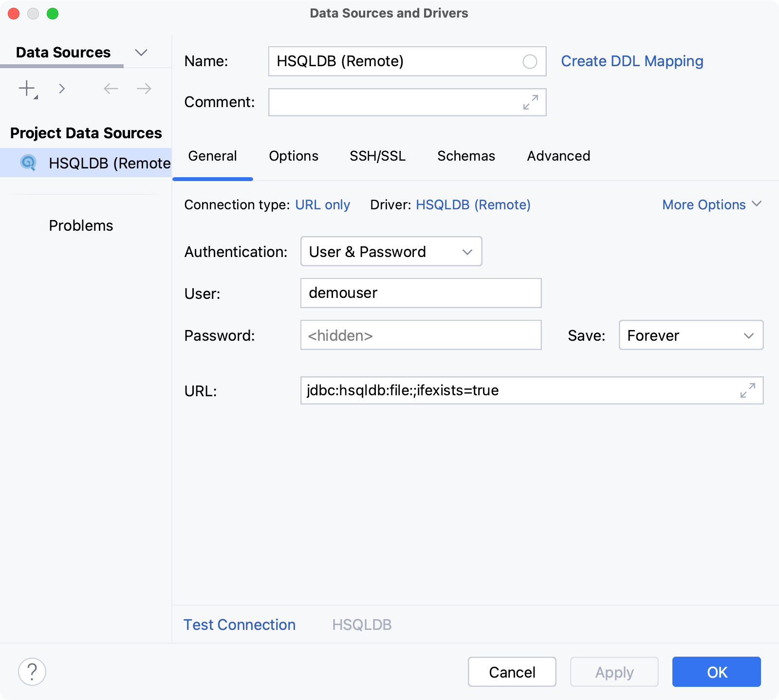 Database connection details