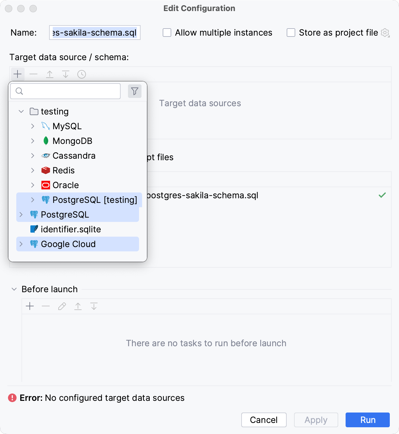 为多个数据源运行 SQL 文件