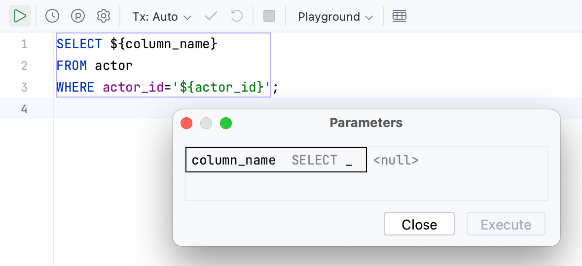 禁用 SQL 字符串内替换设置