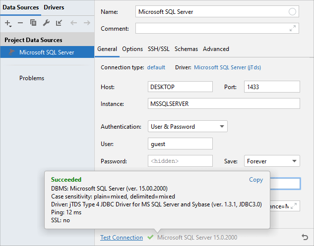 使用 SQL Server 身份验证进行连接