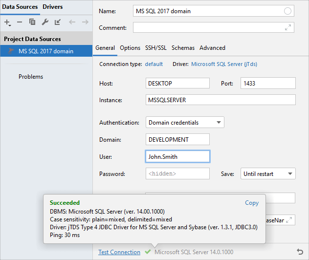 使用 SQL Server 身份验证进行连接