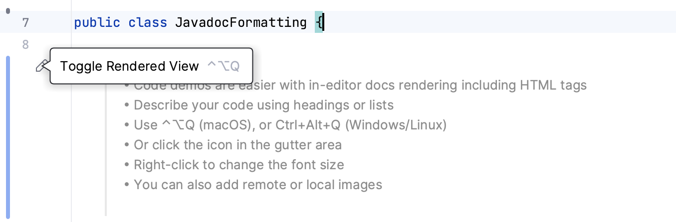 呈现模式下的 Javadoc