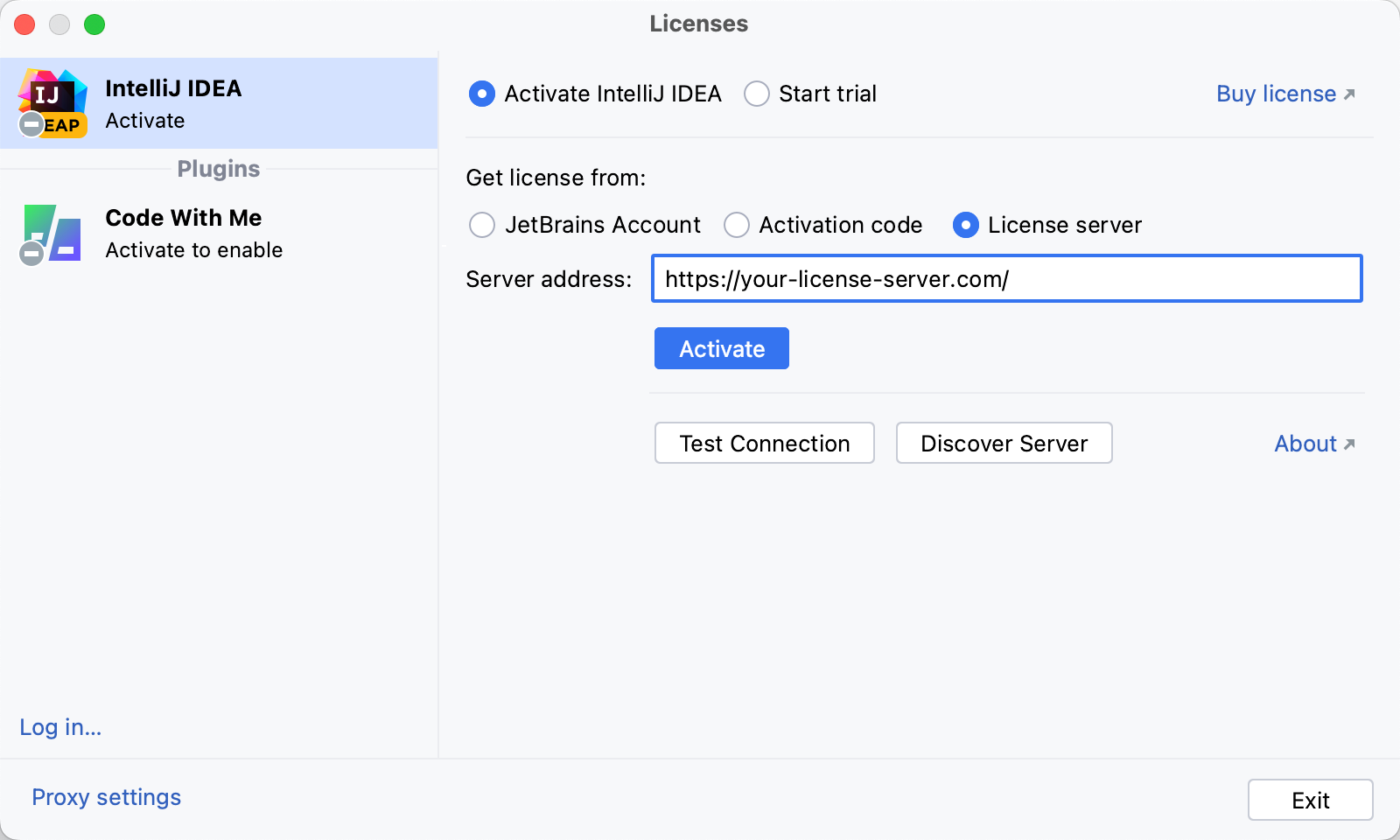 使用许可证服务器激活 IntelliJ IDEA 许可证