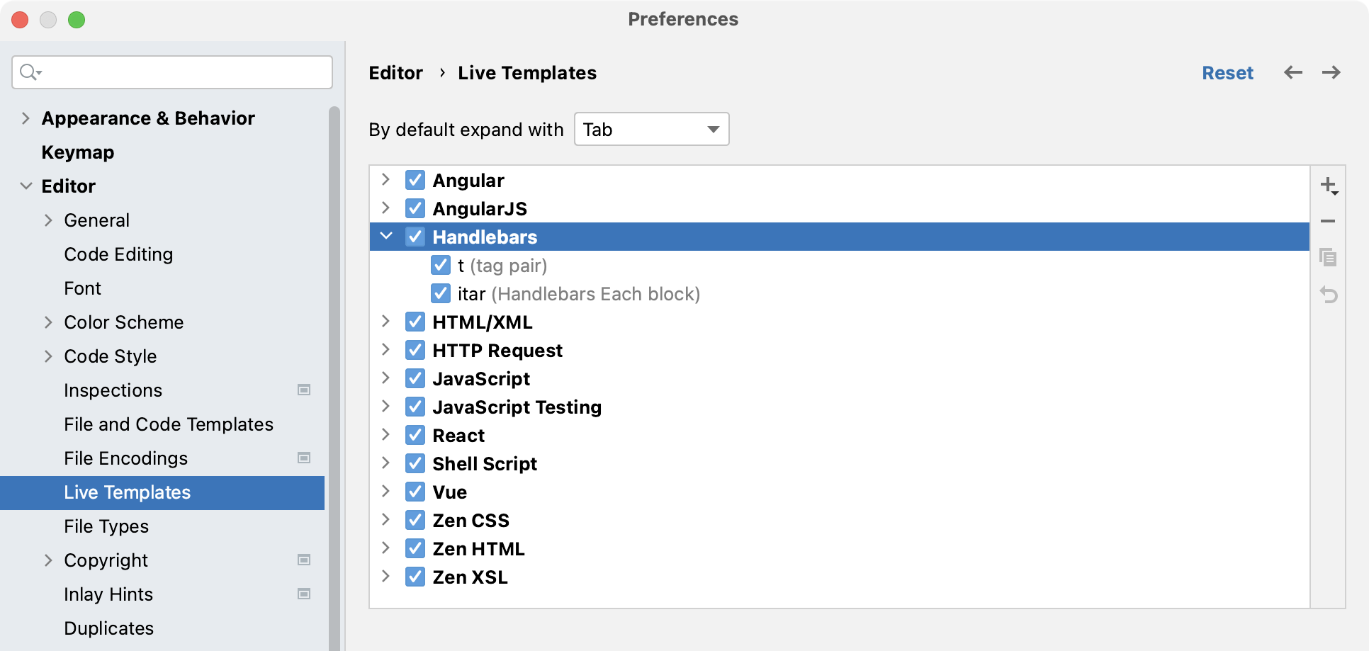 WebStorm IDE 中的实时模板