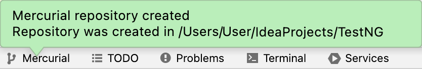 通知表明 Mercurial 存储库已创建