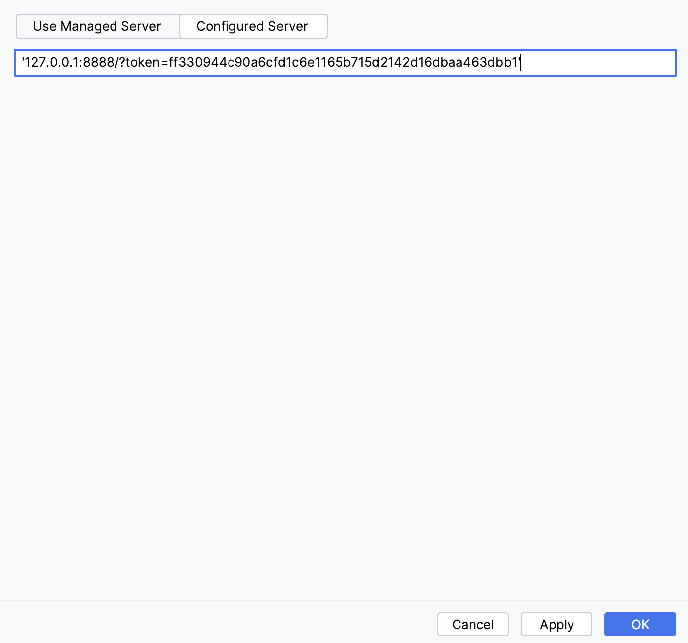 配置 Jupyter 服务器。 设置对话框