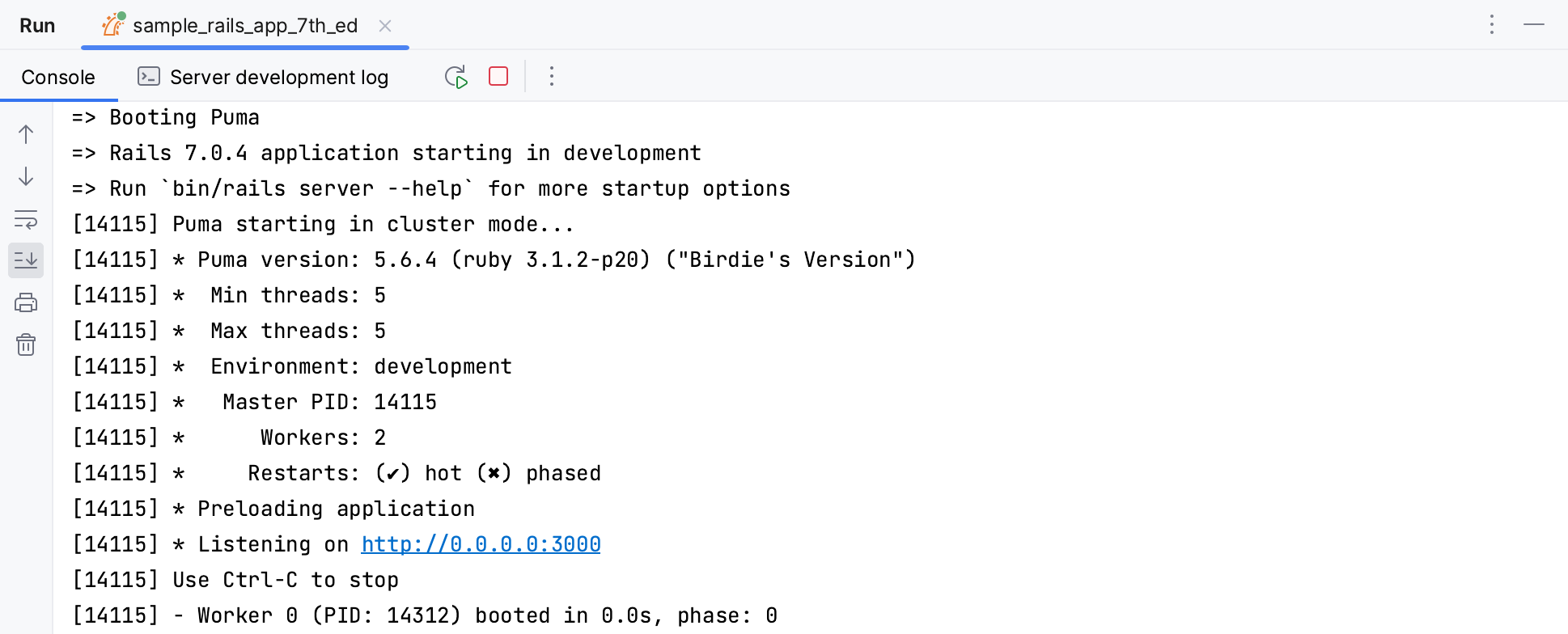 运行工具窗口/运行 Rails 应用程序