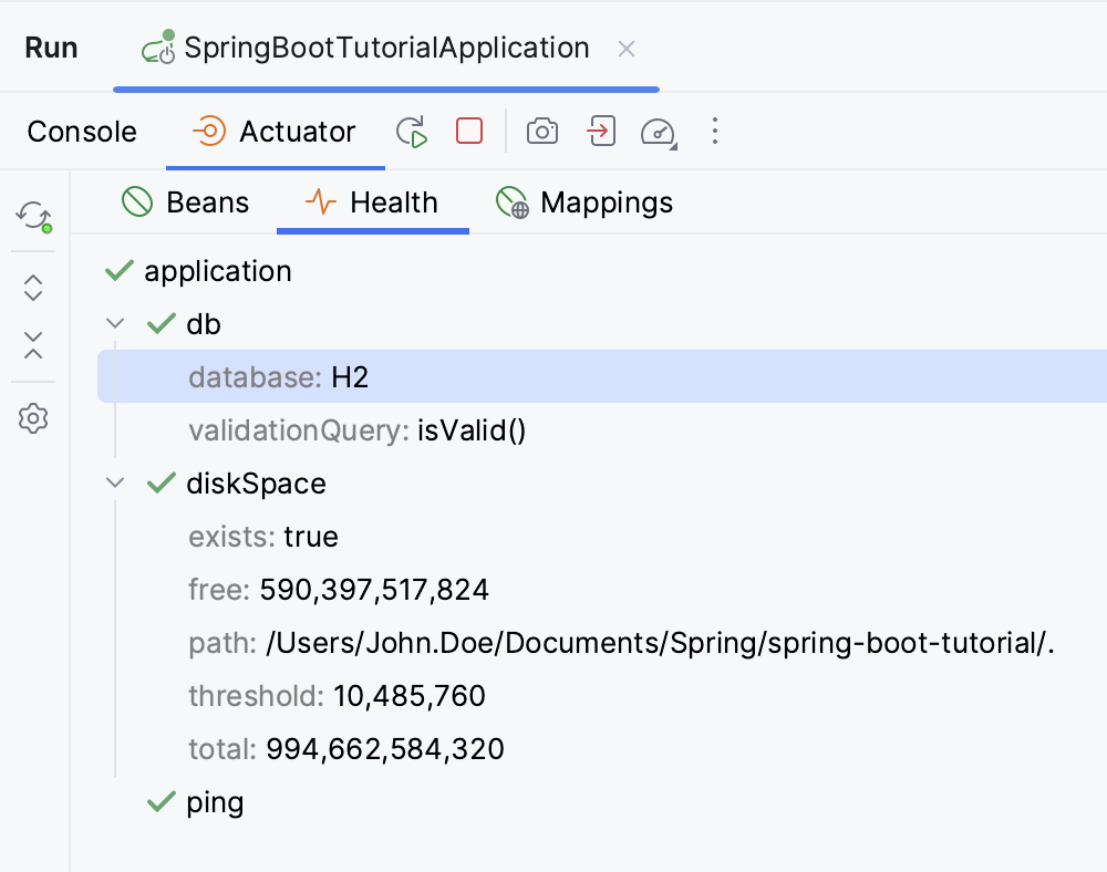 Spring Boot Health 端点选项卡