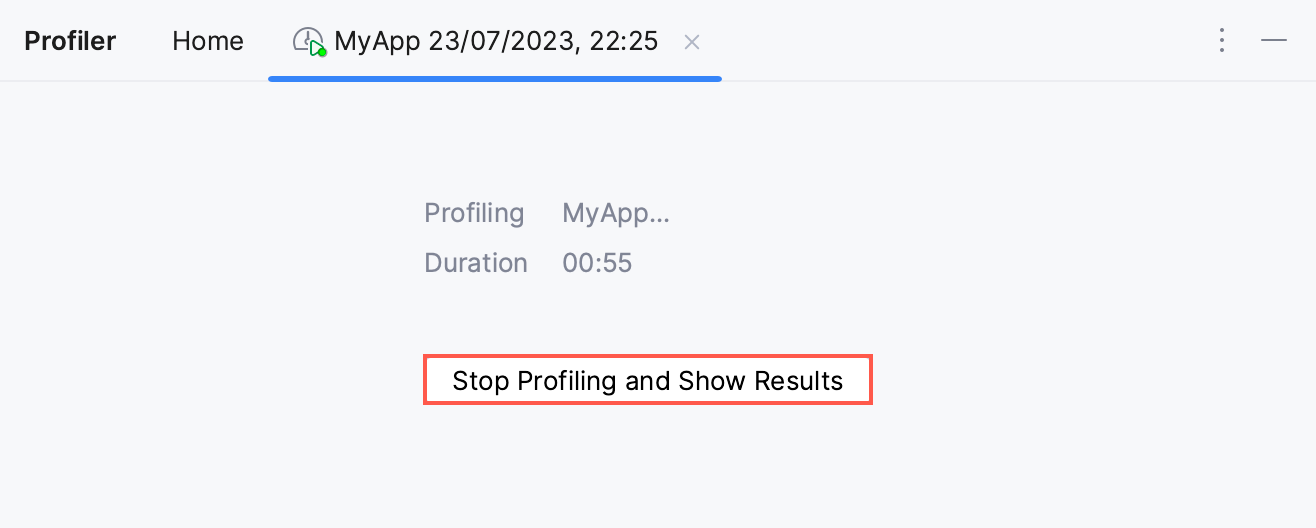 Profiler 工具窗口中的“停止分析并显示结果”按钮