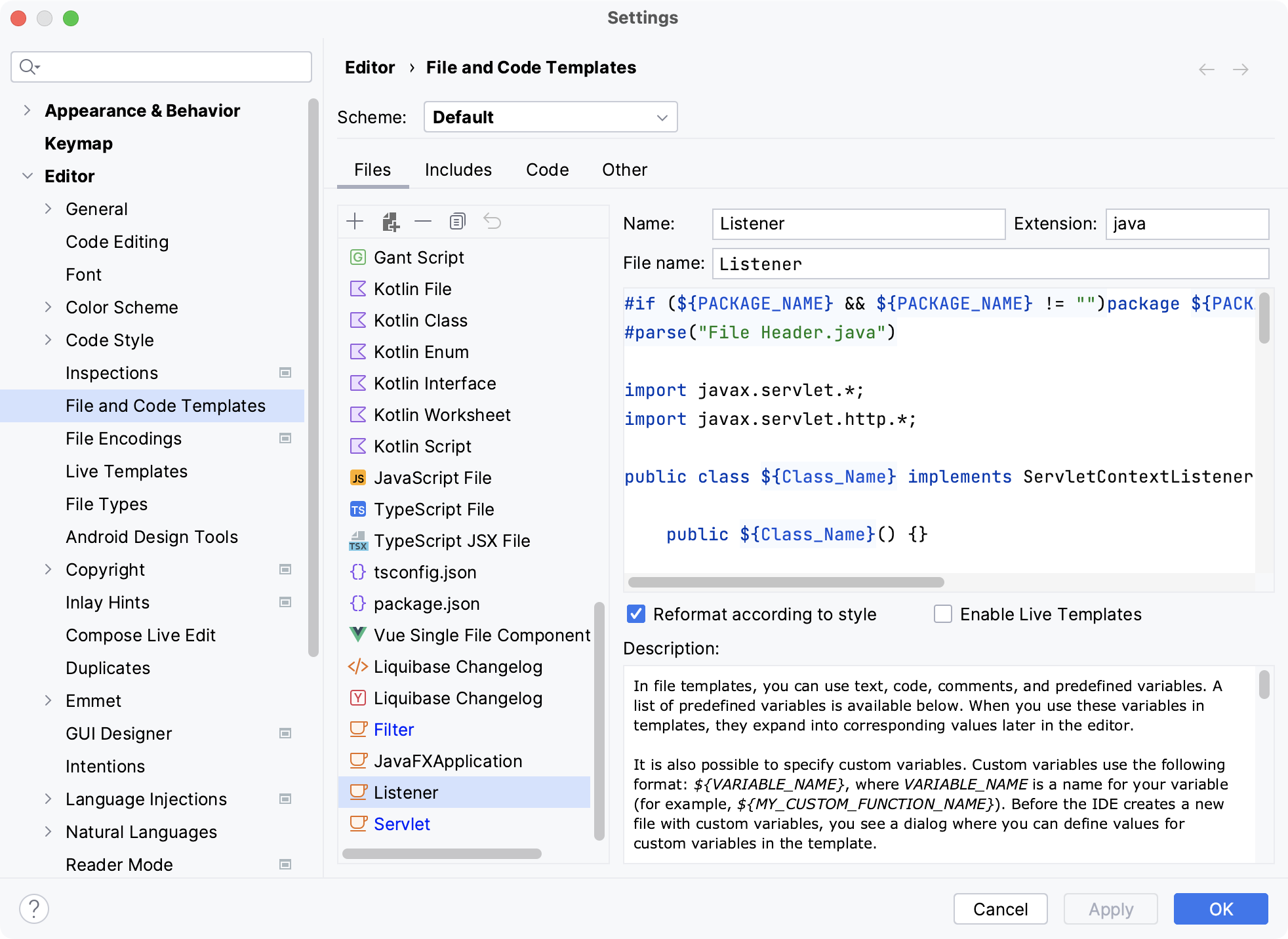 Defining template for Filter Web application element