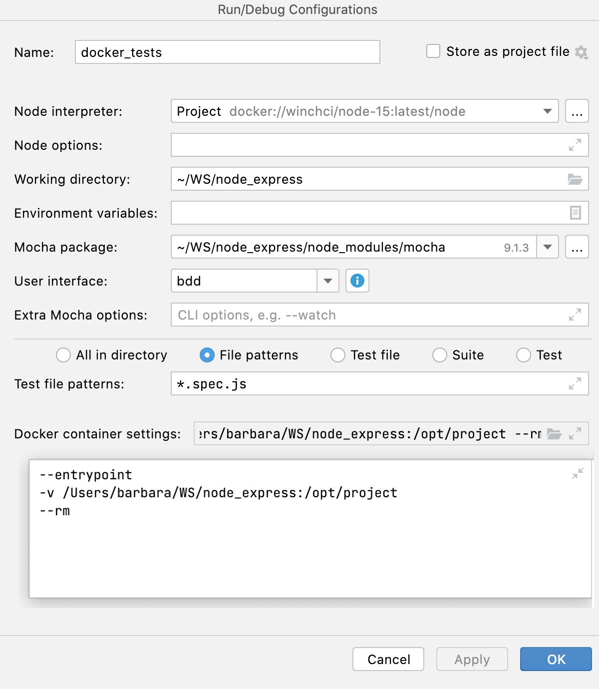 Node.js 与 Docker：运行/调试配置、Docker 容器设置