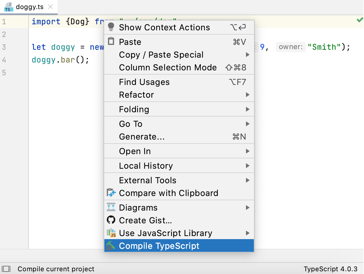 从文件的上下文菜单编译 TypeScript